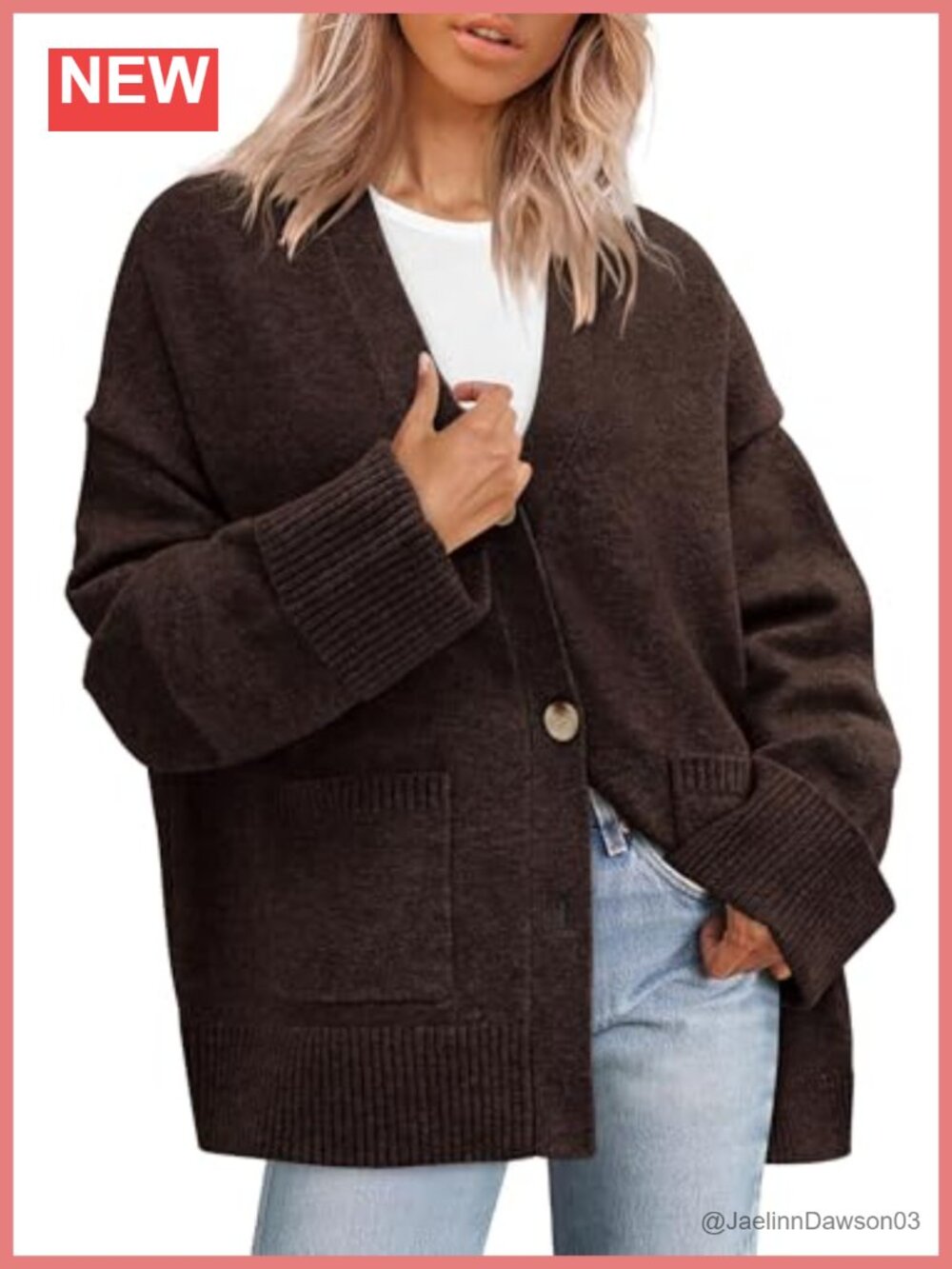 Oversized Chunky Knit Cardigan Sweater V-Neck Button Down Pockets
